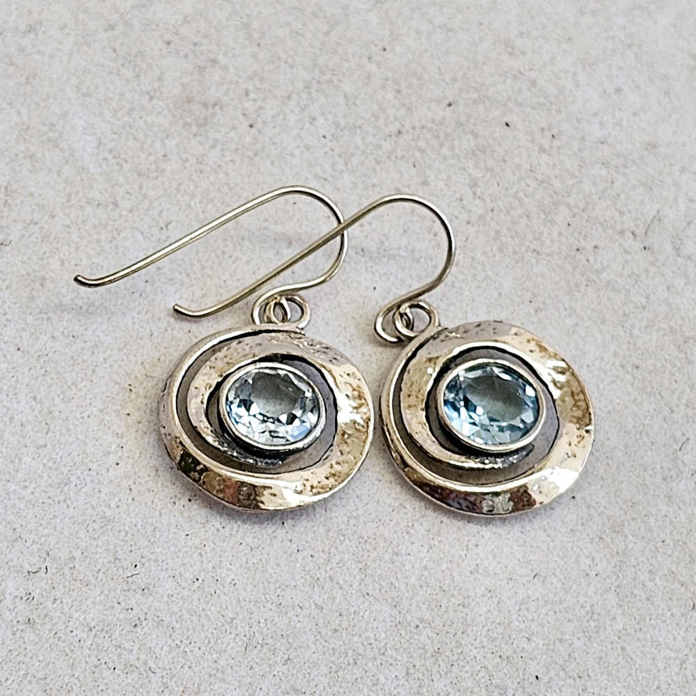 PZ Israel 925 Silver Blue Topaz Earrings - Picture 4 of 10